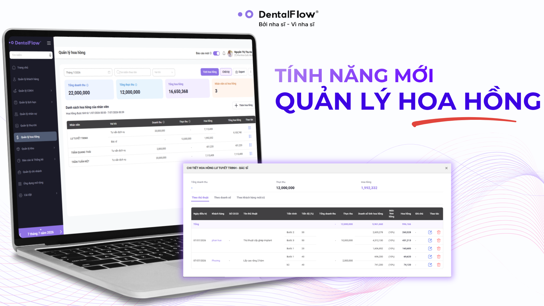 quản lý hoa hồng trên DentalFlow