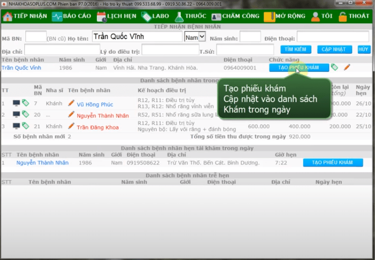 Giao diện phần mềm Nha khoa số