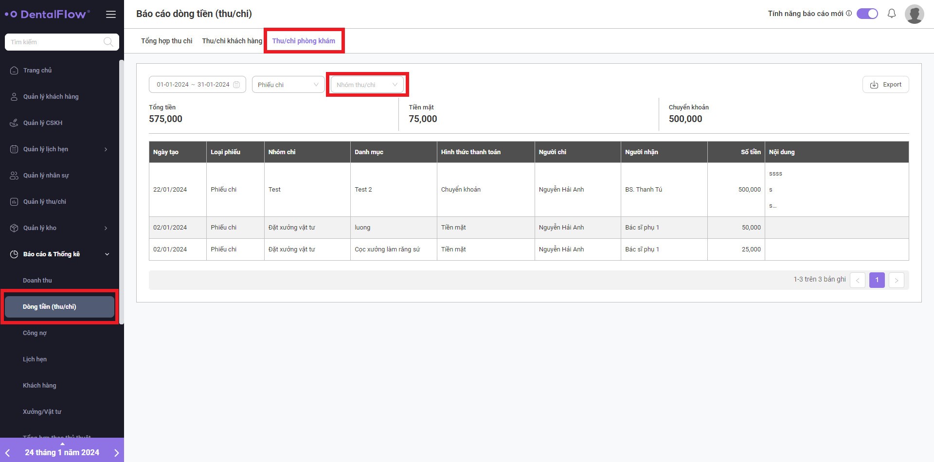 bao-cao-thu-chi-phong-kham-dentalflow