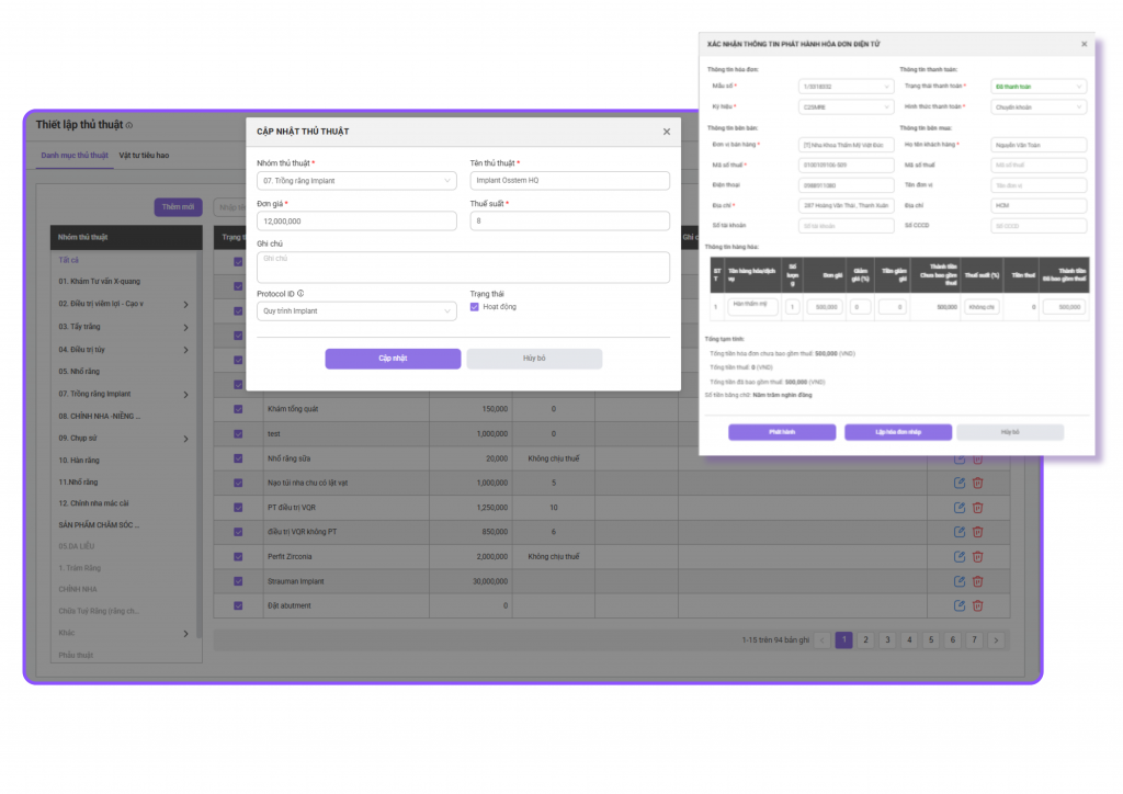 Tích hợp hóa đơn điện tử trên DentalFlow